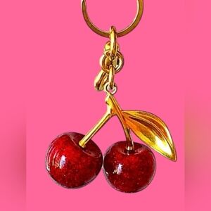 Cherry Keychain with Gold Accents